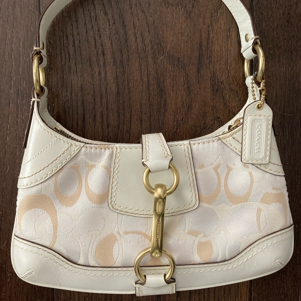 Signature Coach Handbag White/Tan (small)